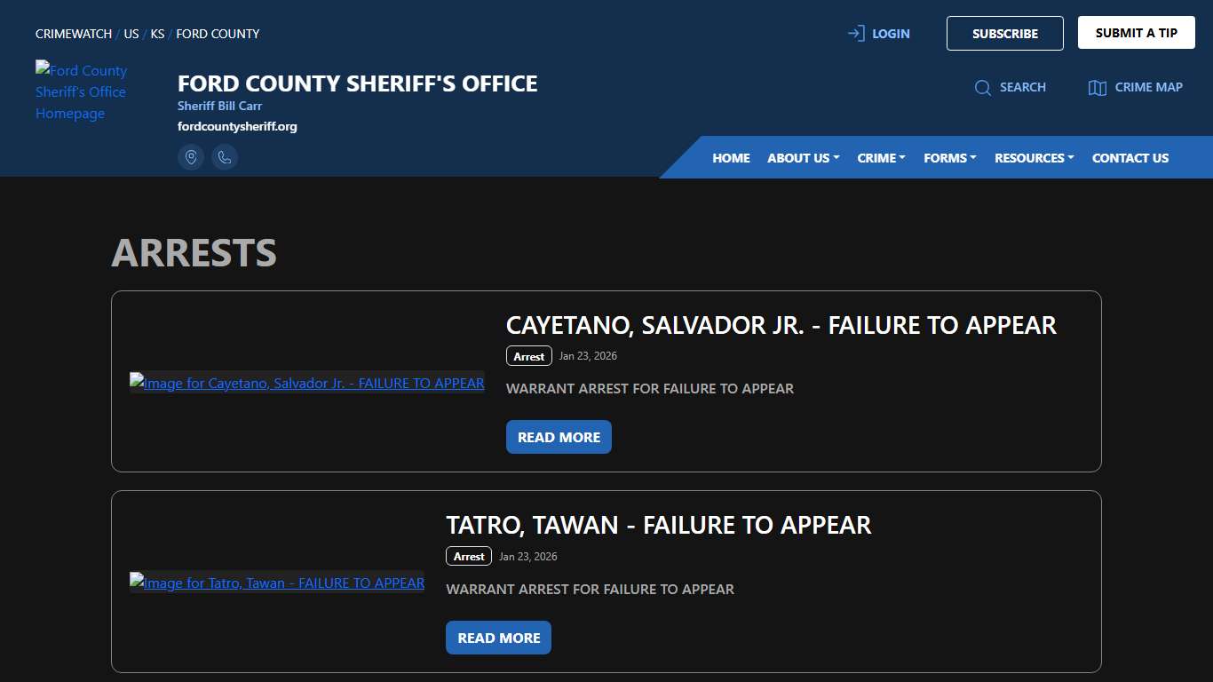 Ford County Sheriff's Office Arrests CRIMEWATCH