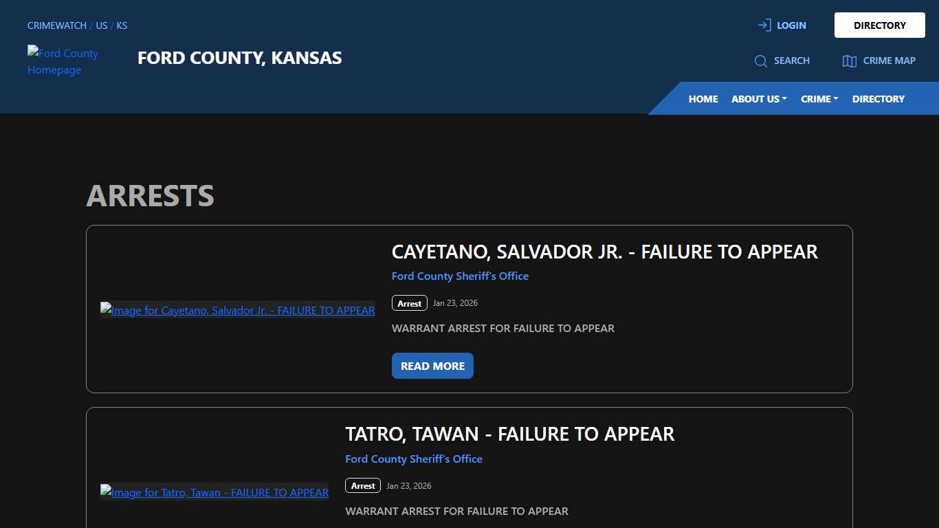 Arrests for Ford County, Kansas CRIMEWATCH